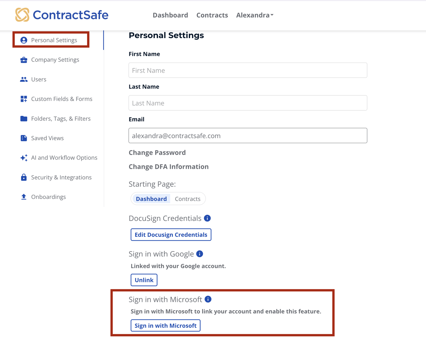 Sign in to ContractSafe with Your Microsoft Account